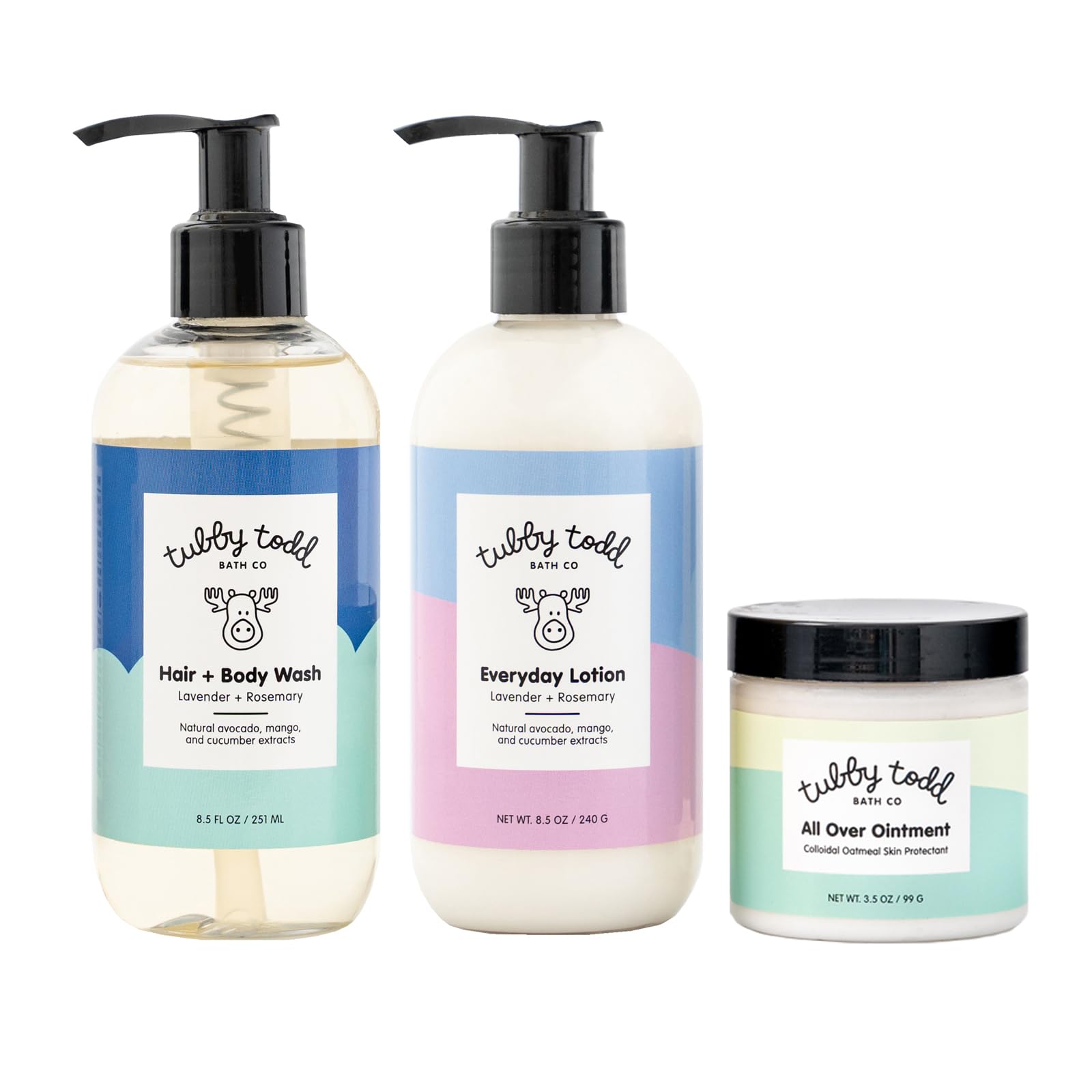 TUBBY TODD3-Step Baby Bath & Skincare Routine - The Regulars Bundle - 8.5oz Baby Shampoo and Body Wash, 8.5oz Everyday Lotion & 3.5oz All Over Ointment - Lavender Rosemary