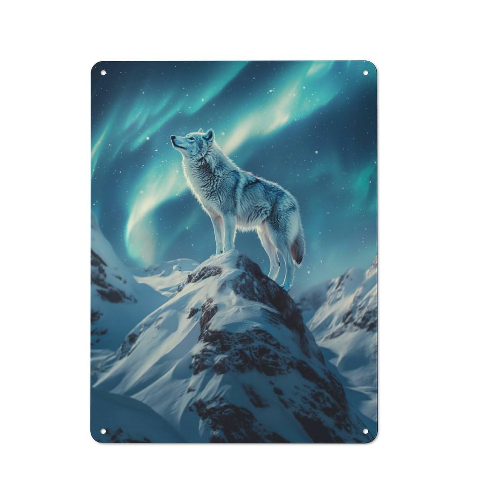 Junmoney Wolfs Northern Light Vigil Rustic Tin Wall Plaque 40X30cm For Guest Room Or Hallway, For Garage, Workshop And Man Cave Decoration