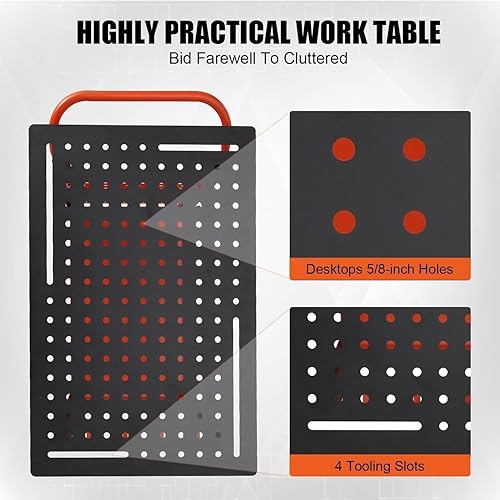 Miniatura 5 de Banco de trabajo resistente de 36 pulgadas y 3 niveles, banco de trabajo rodante de 1200 libras, parte superior de madera de goma con agujeros de