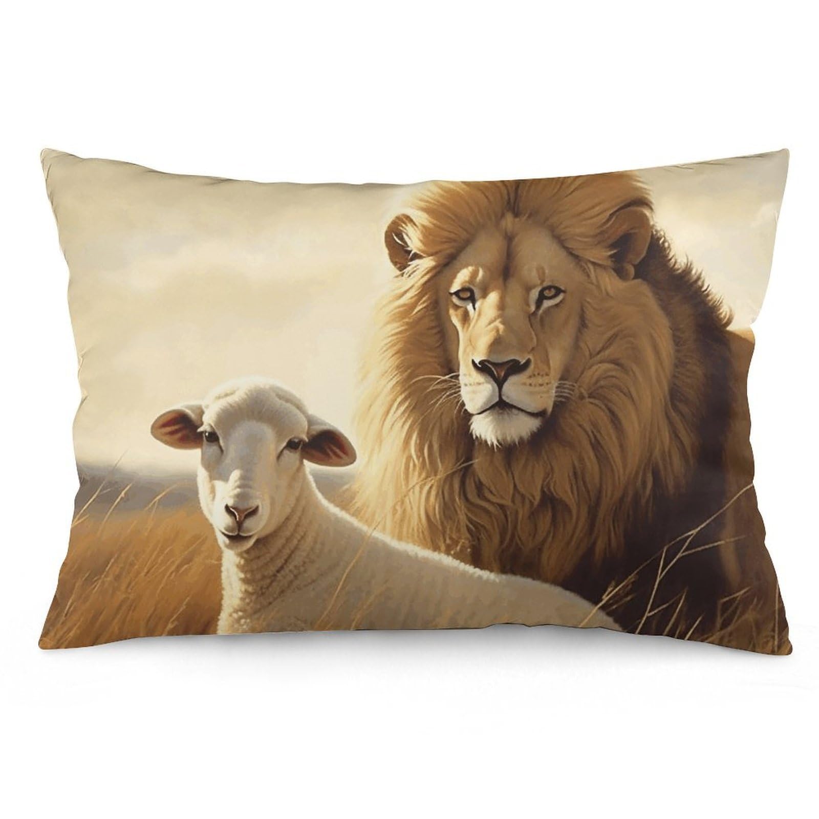 2 Pack Pillow Cases for Hair and Skin, Soft Breathable Pillow Case Covers with Hidden Zipper, Lion Sheep Pillowcase 12 "x20 Pillow Covers for Sleeping Gift