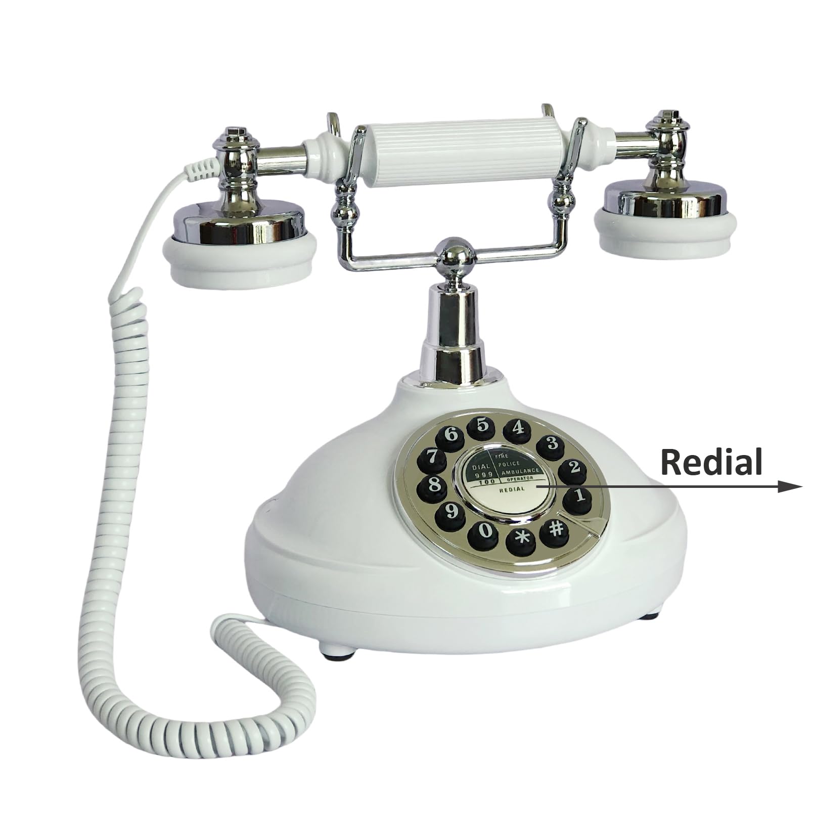 Telefono fisso con filo retrò, TelPal bianco, classico, vintage, stile vintage, per casa e ufficio, telefono antico con cavo, regalo per anziani