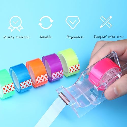 Miniatura 6 de 6 rollos de cinta iluminadora extraíble con dispensador, 0.7 x 288 pulgadas, cinta de color transparente con mini dispensador recargable, tiras de