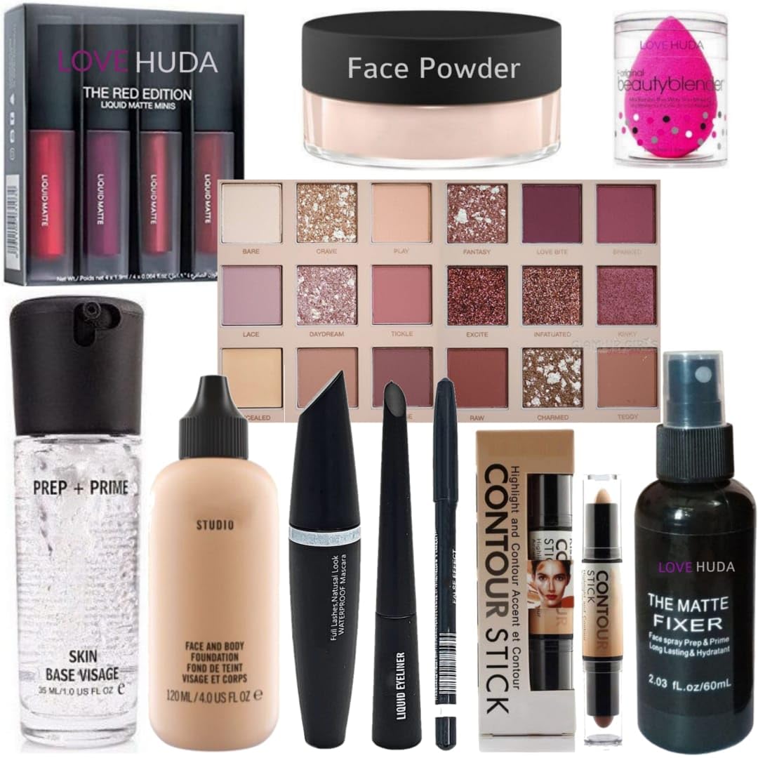 LOVE HUDA Professional Waterproof HD Makeup Kit Combo For Girls And Women Full Set With All Products Daily And Beauty Parlour Use Pack Of 9