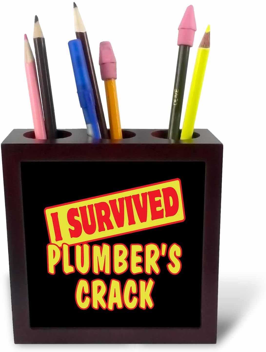 3dRose I Survived Plumbers Crack Survial Pride And Humor Design 5 inch tile pen holder