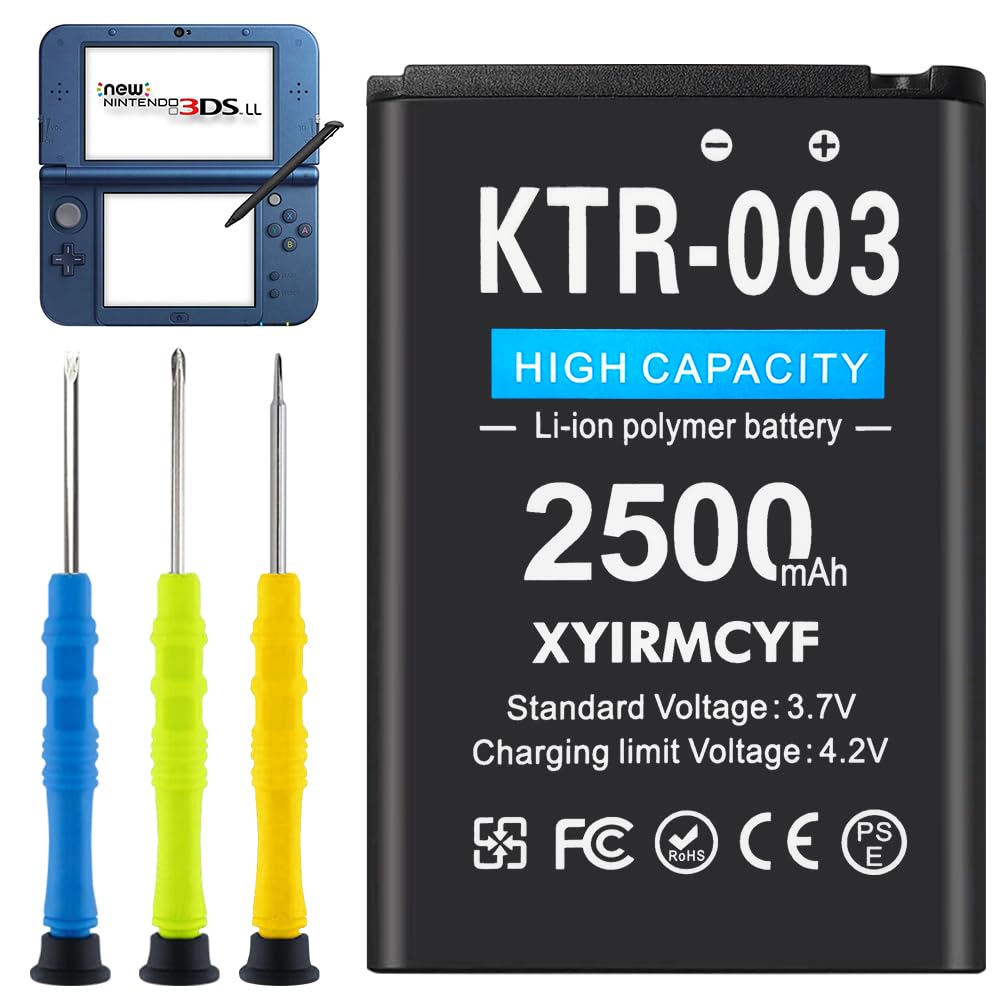 XYIRMCYF 2500mAh KTR-003 Battery, (2024 New Upgrade) High Capacity Battery Compatible with Nintendo New 3DS/KTR-003 Game Console-with Tool kit