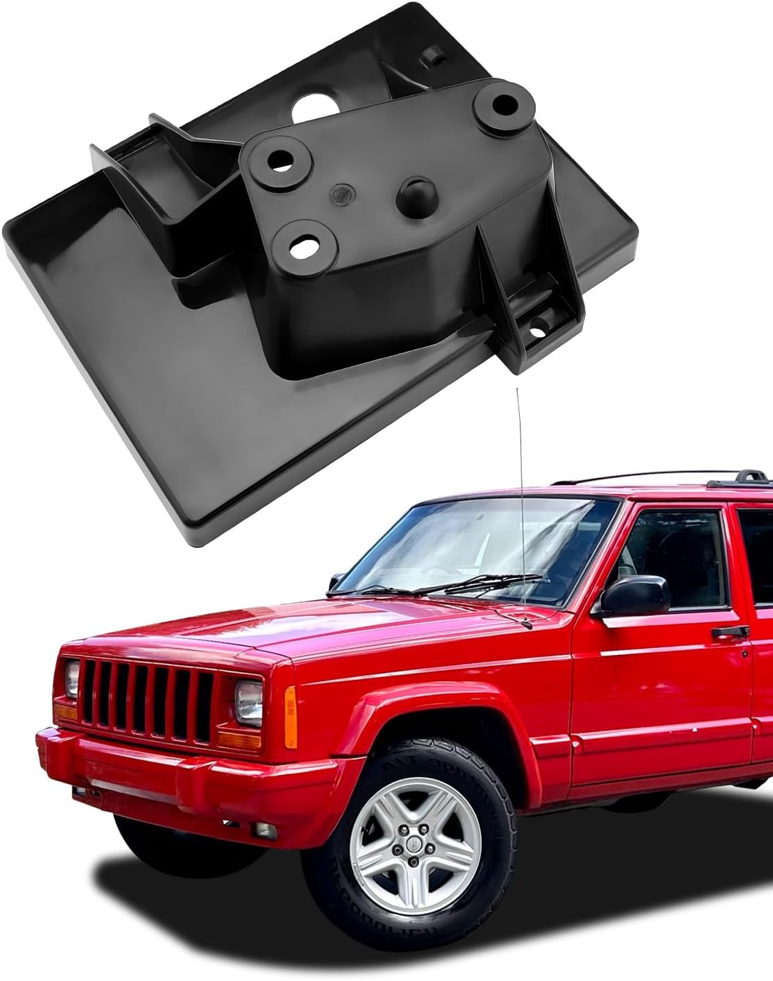 Battery Tray, Compatible with 1998-2001 Jeep Cherokee (XJ) 2.5 4.0 L, Plastic Front Battery Holder, Battery Mount Base Tray Bracket, Battery Support Carrier, Replace OE# 55235819AA
