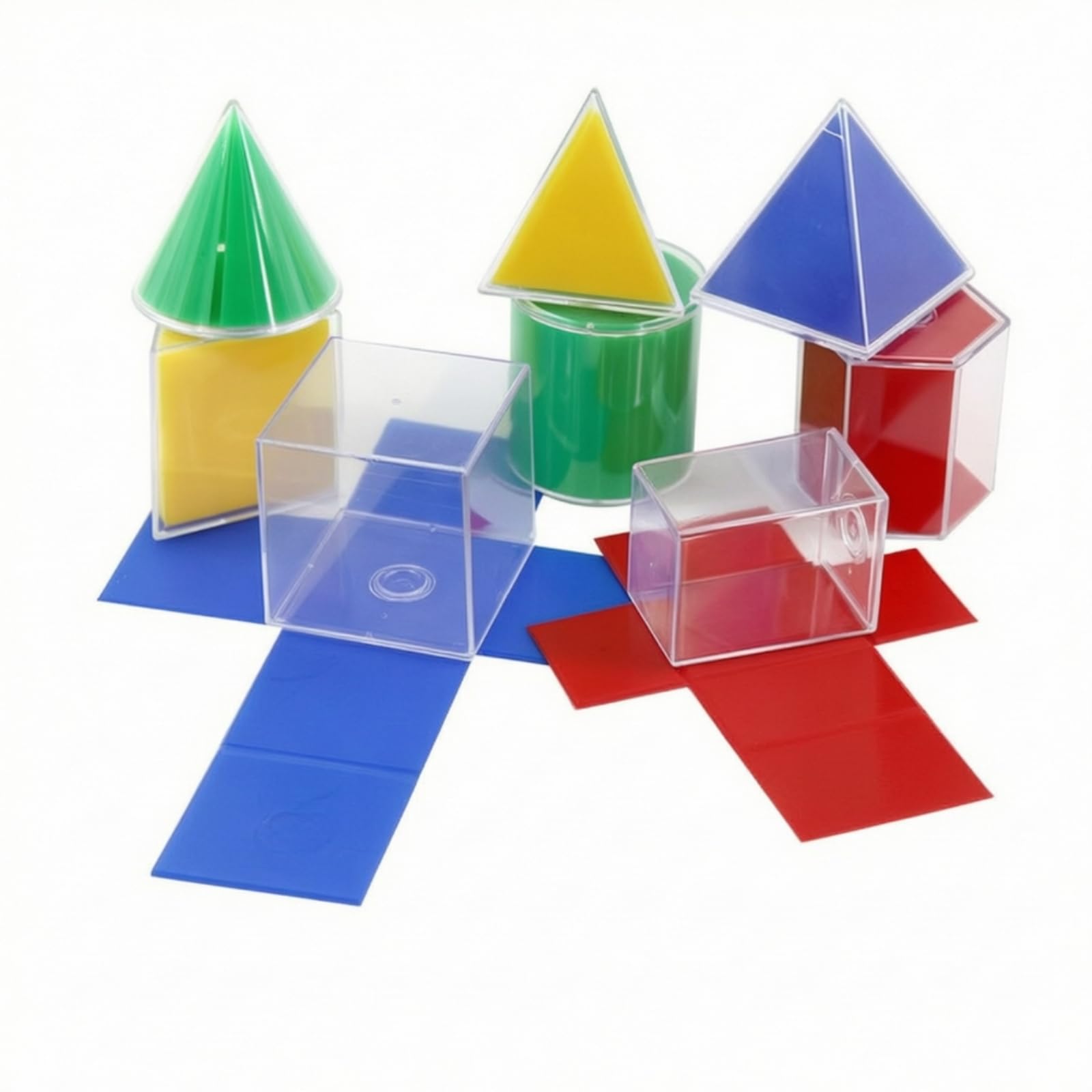 8 Pezzi Solidi Geometrici con Sviluppi Resistente Forme Geometriche Tridimensionali Pratico Set Didattico di Geometria per Insegnanti, Bambini, Scuola