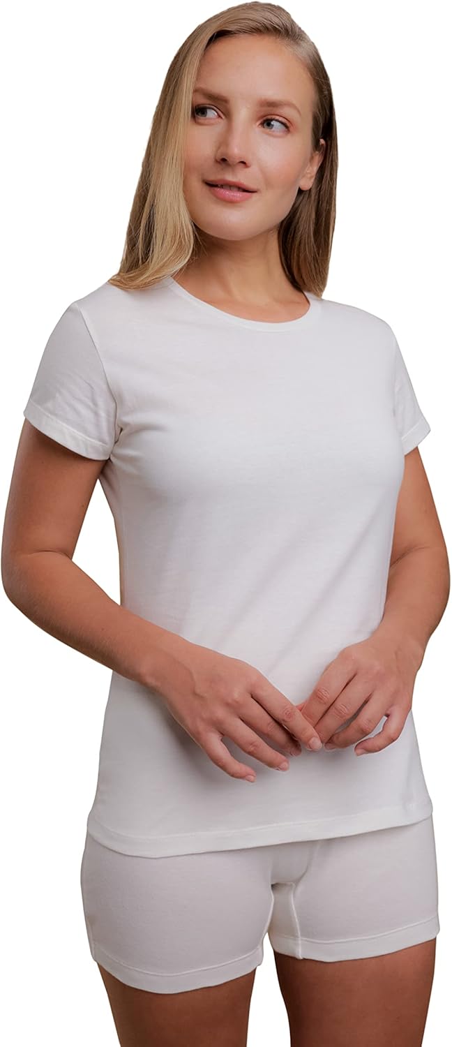 Cottonique Hypoallergenic Round Neck Cap Sleeve Shirt for Women with Skin Allergies and Sensitive Skin
