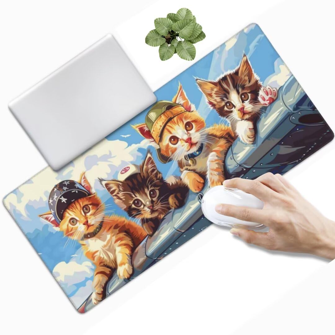 Tapis de Souris Mignon Tapis de Souris XXL, Extra Grand Tapis Souris Gamer XXL Tapis de Souris Gaming Mouse Pad avec Base Atidérapante pour Maison/Bureau (1000 x 500 x 3 mm, Chat de Dessin animé)
