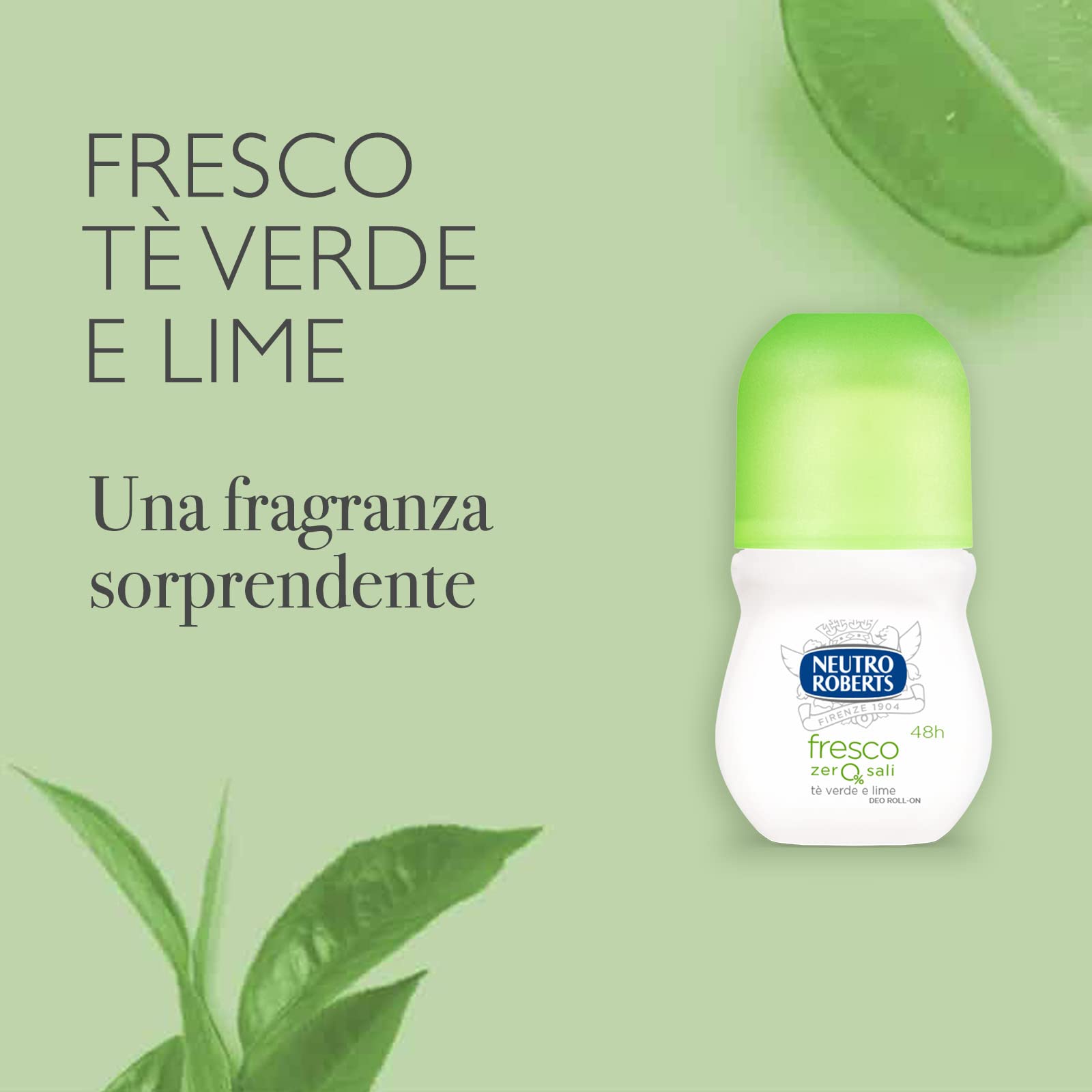 Neutro Roberts, Deodorant Roll On Frisch mit grünem Tee und Limette, kein Aluminiumsalz, keine Flecken, Deodorant für Damen und Herren, dermatologisch getestet - Packung mit 6 Stück à 50 ml