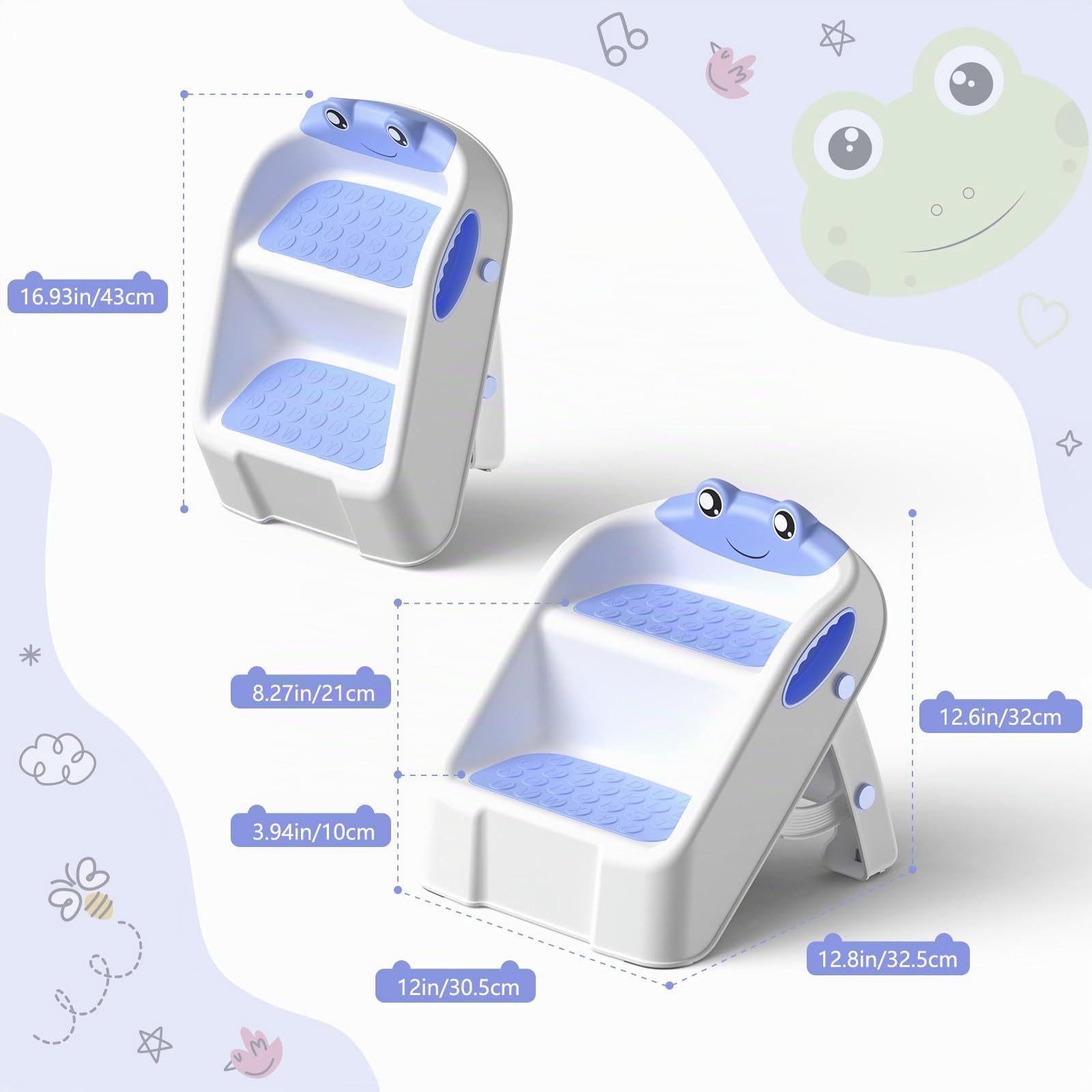Escabeau Enfant Marche Pied Pliable Tabouret 2 Marches Bébé Antidérapant Multifonction
