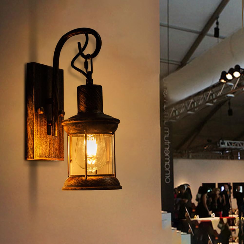 Antike Wandleuchte mit Stecker Kabel Schalter Wandlampe Glas und Aluminium Vintage Wandbeleuchtung Veranda Beleuchtung Wand Lampe Retro Rustikale für Innen Schlafzimmer Wohnzimmer Freien