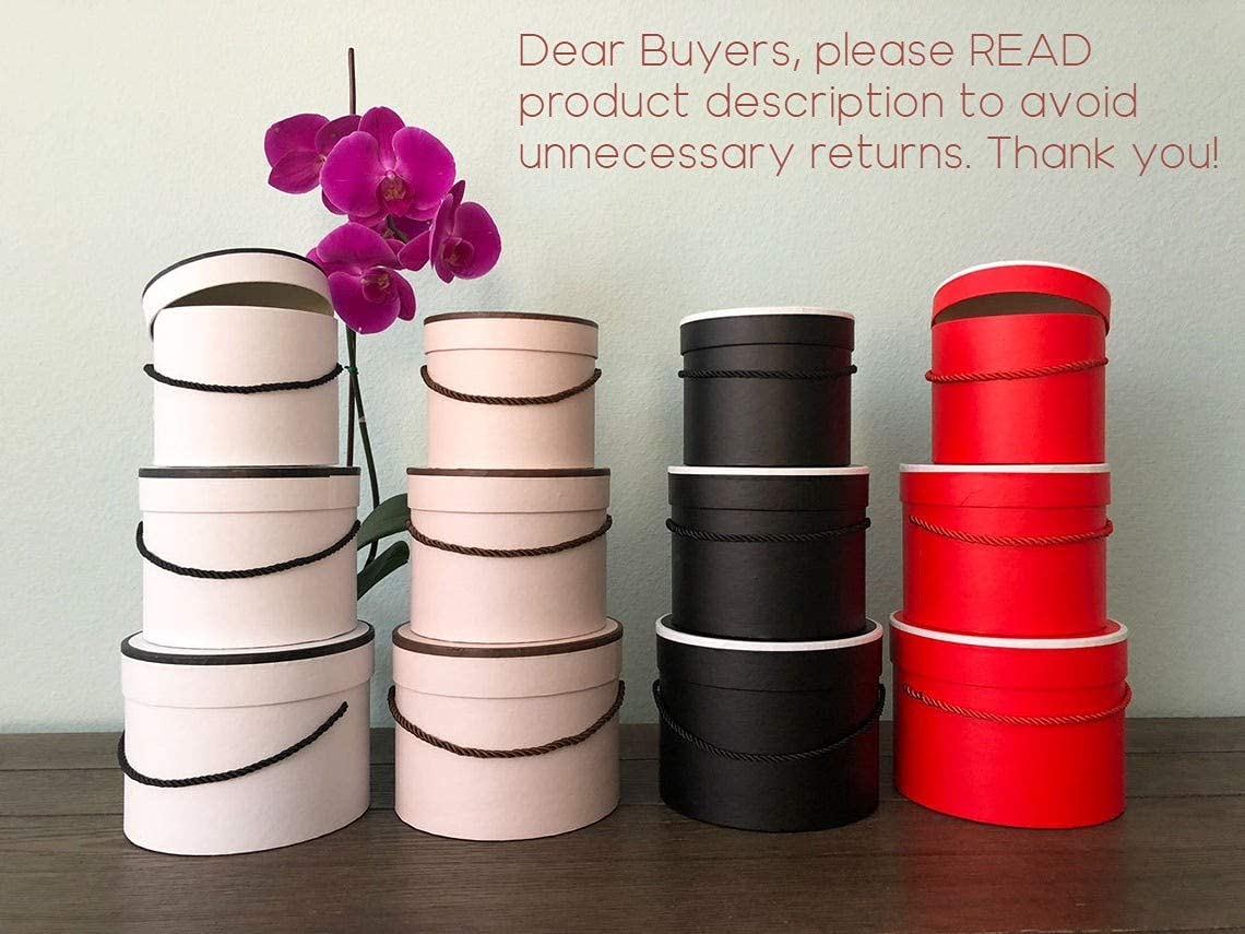 UNIKPACKAGING Premium Quality Round Flower Box, Gift Box, Set of 3 pcs, with Lids, Size (S/M/L) (Powder with Brown Rim)