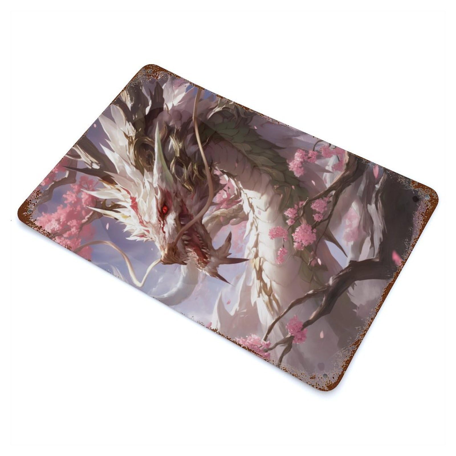 Japanese Dragon Painting Aged Metal Wall Plaque 11.8"x7.9", for Living Room, Hallway And Home Decor, Shabby Chic Decor