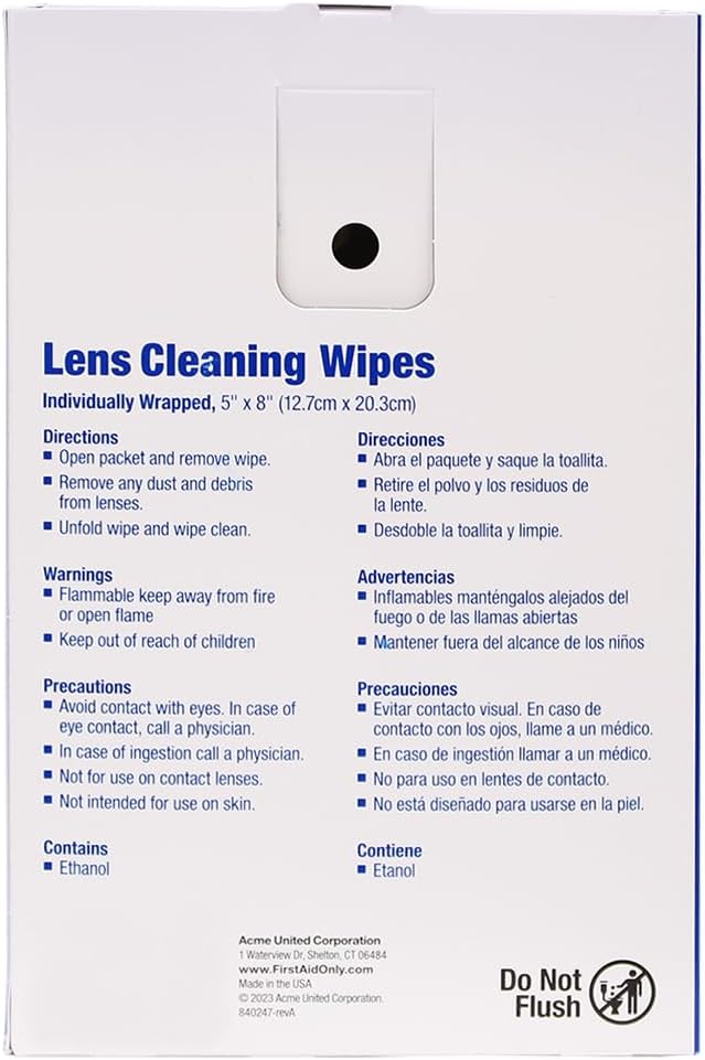 PhysiciansCare Pre-moistened Lens Wipes for Eyeglasses, Safety Glasses, Goggles & Camera Lenses, 2 Pack (100 Count)