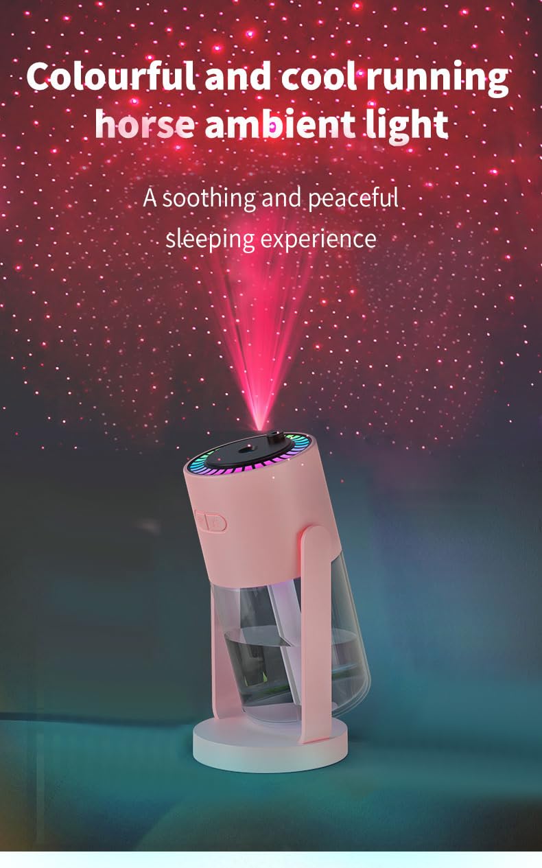 Humidificador Starry Sky: giratorio, luz de cielo estrellado, puerto USB, silencioso, compacto y eficiente.