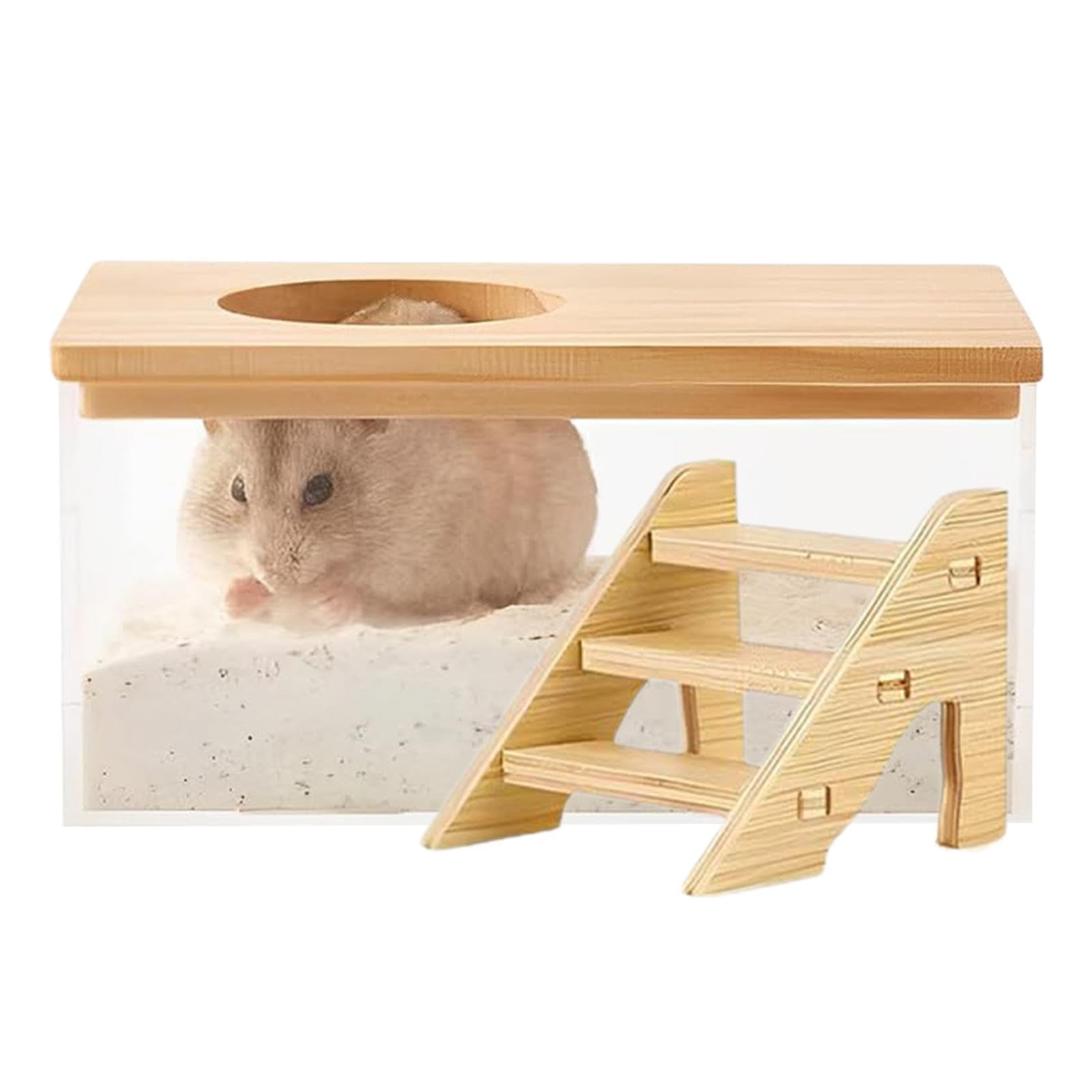 Hamster Sand Bath Box | Hamster Bath Sand Gerbil Sand Bath Hamster Dust Bath | Transparent Acrylic Shower Room Small Animals Digging Sand Container with Wooden, Hamster Accessories — image 1