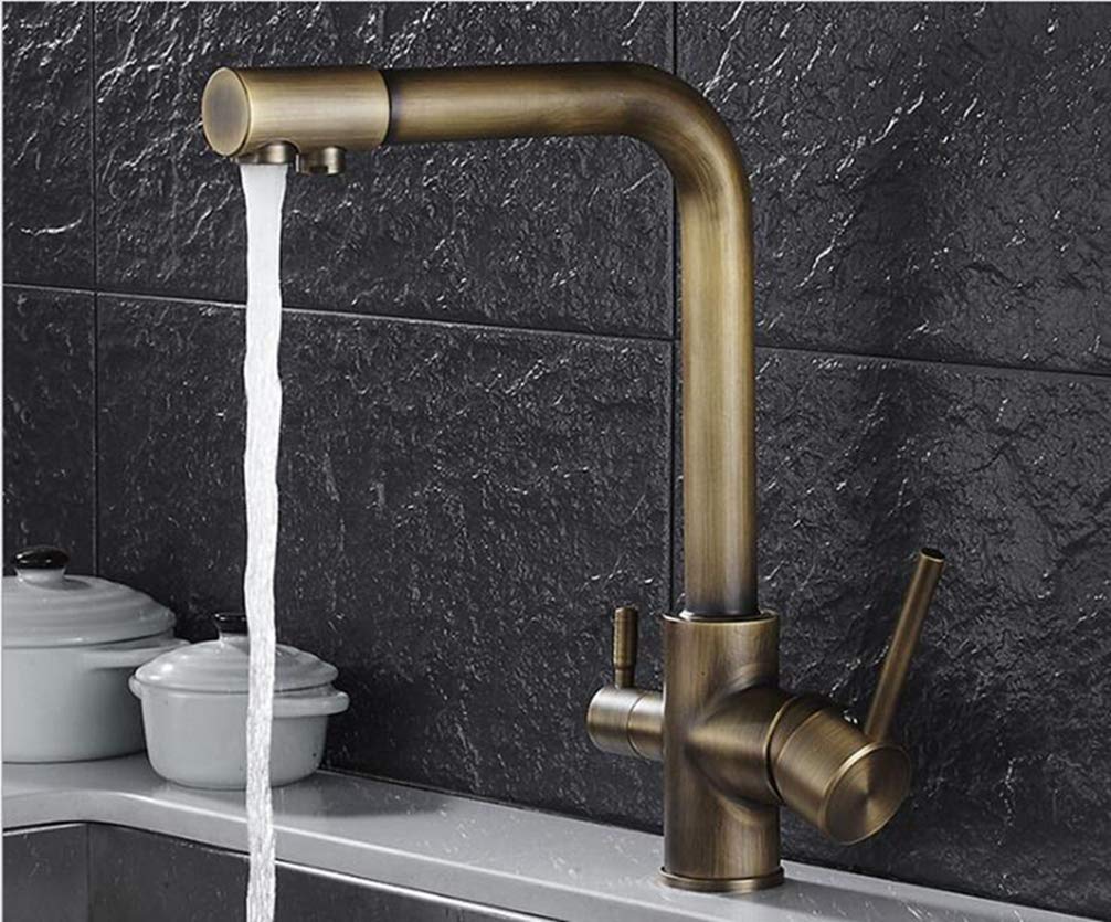 360 Ruotabile, Nichel Spazzolato/Nero/Bronzo Antico/Cromato 3 Vie Del Rubinetto Con Acqua Purificare Funzione Del Rubinetto Acqua Potabile Da Cucina Rubinetti, Bronzo Antico