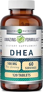 Amazing Formula DHEA 每份 100 毫克 | 120 片補充劑 | (脫氫表雄酮) | 非轉基因 | 無麩質 | 美國製造