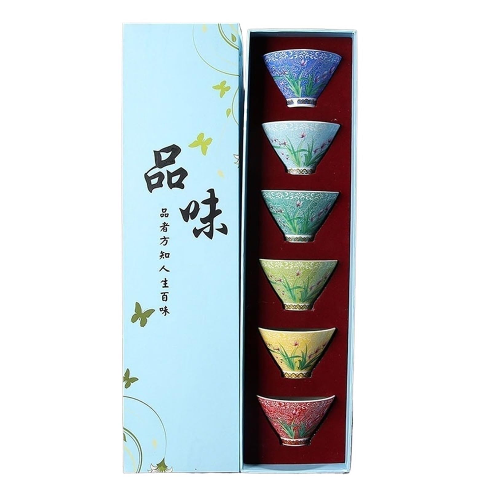 Chiński zestaw do herbaty Kungfu z 6 filiżankami małej ręcznie rysowanej ceramicznej miski do herbaty z kwiatami brzoskwini(Orchid 1 zestaw)