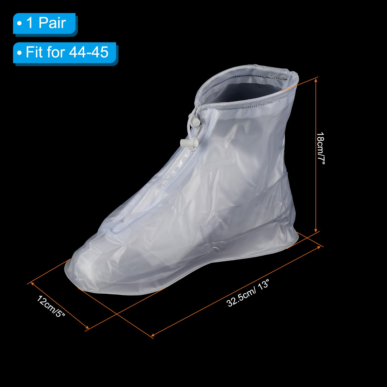 PATIKIL XXXL Waterproof Shoe Cover, 1 Pair PVC Reusable Non-Slip Overshoes Rain Shoe Covers Galoshes Snow Boot Protector with Zipper for Men Women Rainy Outdoor, White
