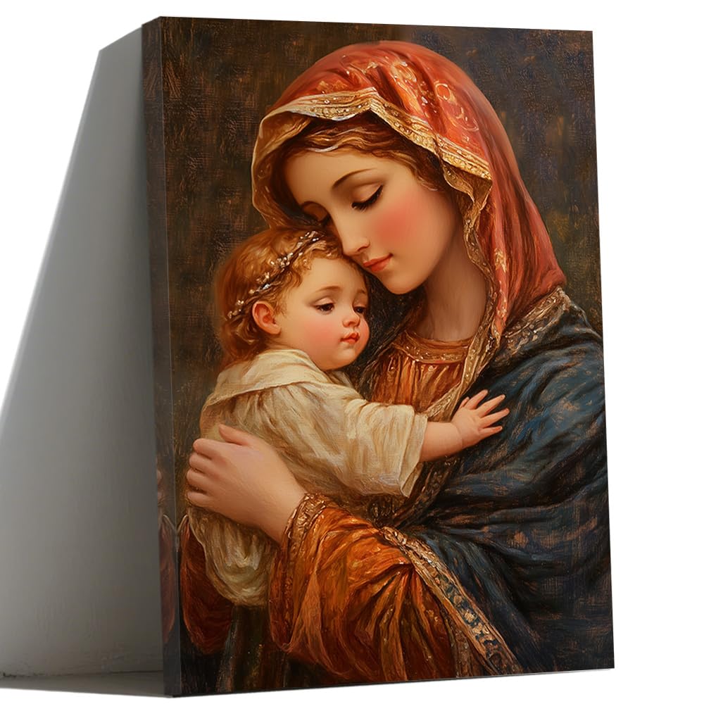 LMYSXAOZ Virgin Mary Canvas Wall Decor the Baby Jesus of Mother Painting Prints Religious Christ Pictures Catholic Art Home (red,60x90cm)
