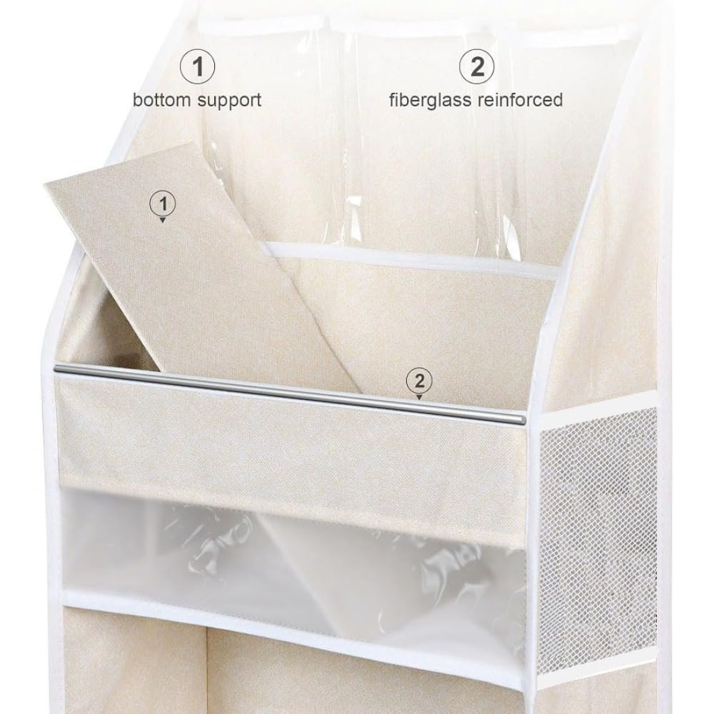 Organizer da appendere alla porta con 6 ripiani, in tessuto, con 5 grandi tasche e 3 piccole tasche in PVC, da appendere alla parete, grigio (2)