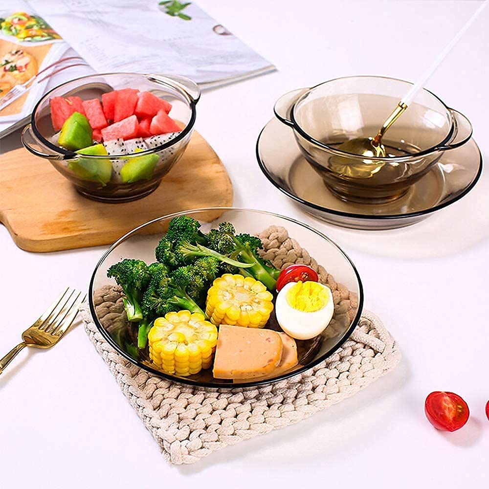Service de table pour cuisine et salle à manger, ensemble de vaisselle en verre 9 pièces, bols de service en verre, saladier de qualité supérieure ~ transparent, service pour 4 personnes, idéal pour