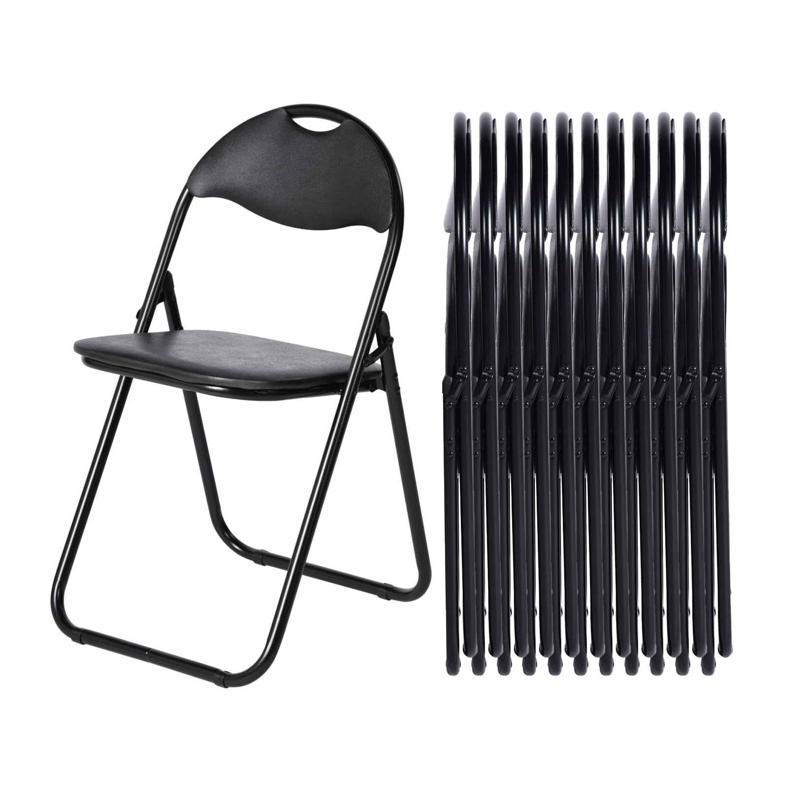 Chaise Pliante en métal, Lot de 12 avec Rembourrage en PVC et Dossier. Chaise Pliante Confortable pour invités, Cuisine, Camping – Noir