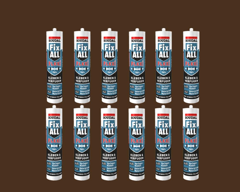 12 x Soudal Fix ALL Flexi, uniwersalny klej, 290 ml, brązowy