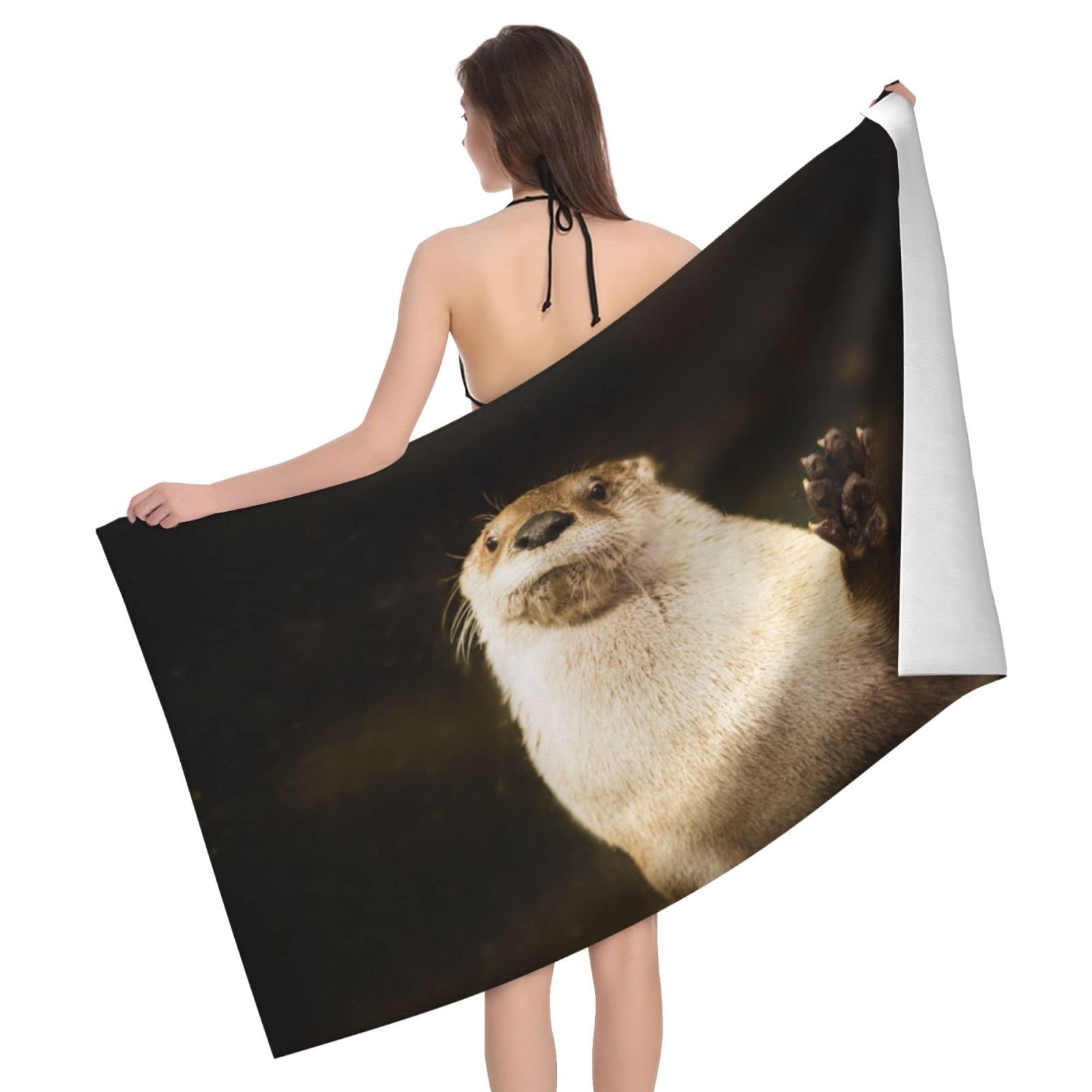Lawenp River Otters Animal Beach Towel, Lightweight Sand Free Quick Dry Microfiber Absorbent Bath Towel for Kids, Adults, Swimming, Bath, Yoga, Pool, Travel, Camping 32"X52"