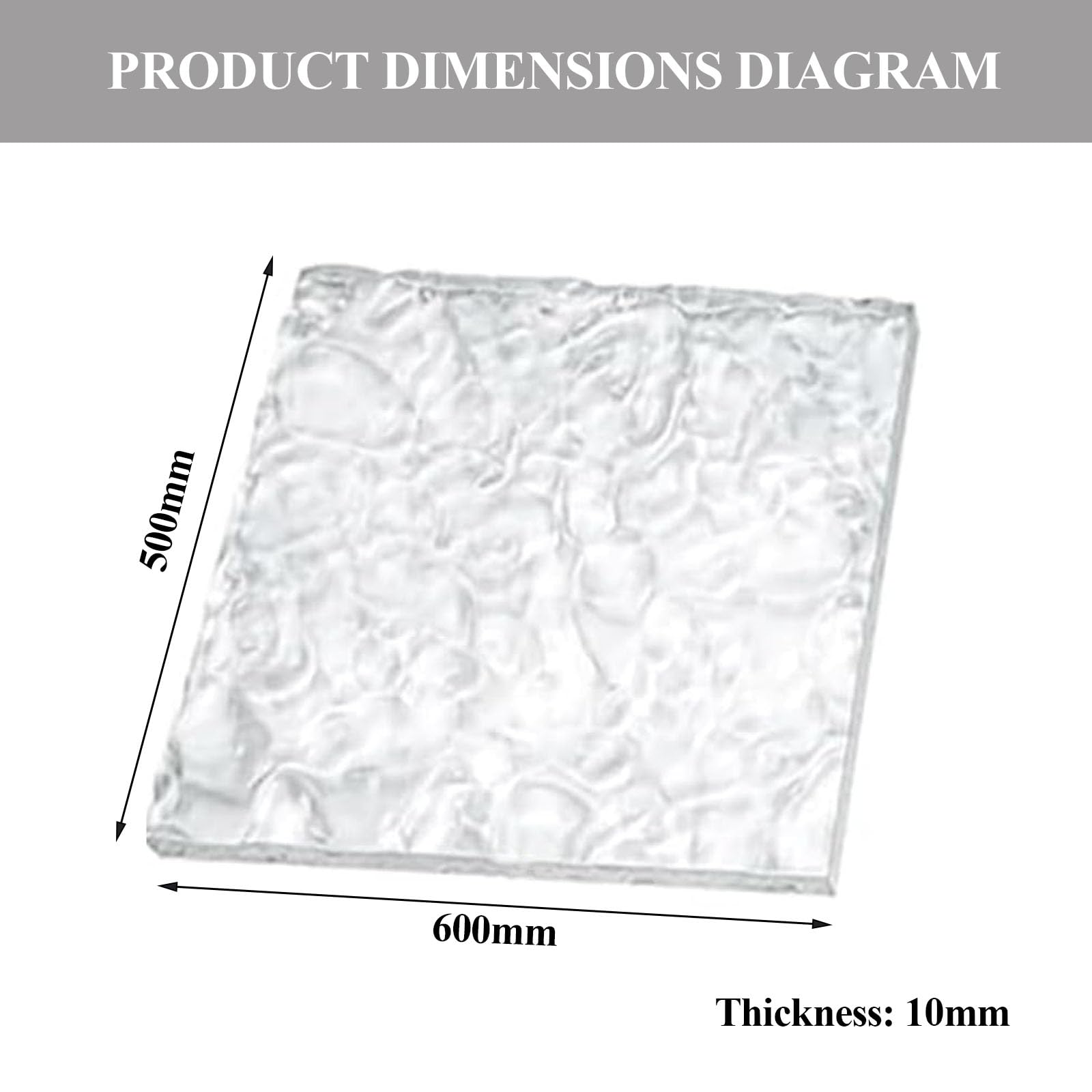 Klares Acrylglas Mit Steintextur, Acrylplatte Mit Wellenmuster 500 × 600 Mm, Stärke 3–15 Mm Geeignet Für Wohnkultur Und Bastelarbeiten,Thickness 10mm