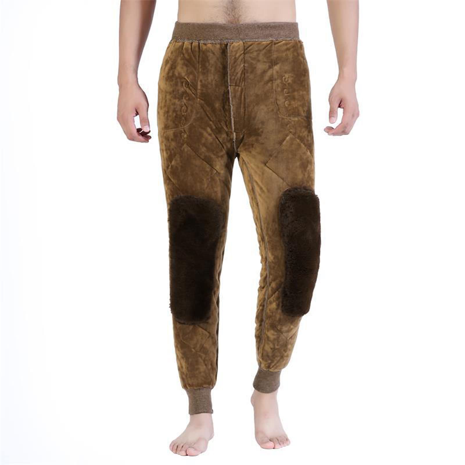 Pantaloni da uomo in pile termico a doppio strato intimo elastico a vita alta pesante inverno caldo foderato lungo Johns leggings pantaloni della tuta pantaloni base Jogger camel-XL