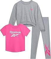 Vista 1 de Reebok Conjunto de leggings para niñas activas 3 piezas atléticas de cuello redondo de manga corta, sudadera y pantalones de leggings para niñas