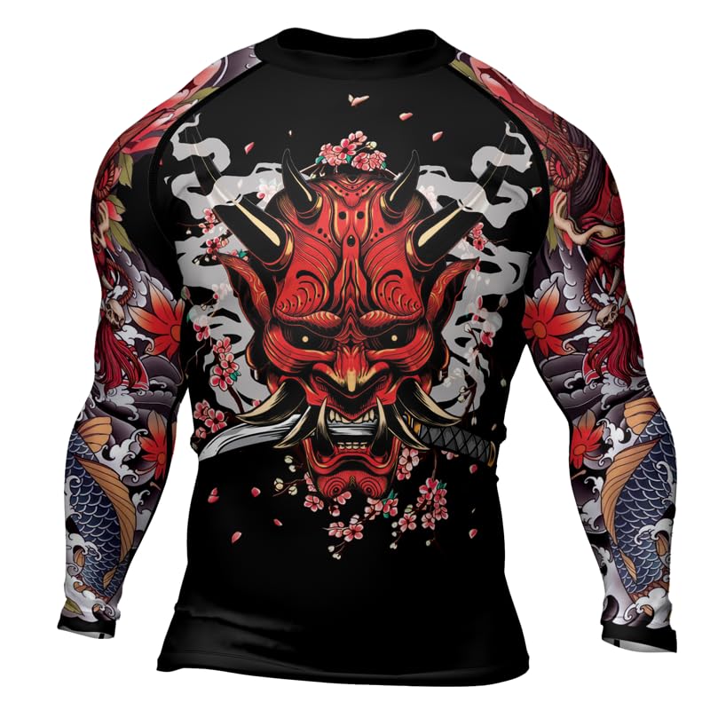 Men's Samurai Long Sleeve Rash Guard for Jiu Jitsu MMA BJJ Grappling - Quick Drying, Fade Resistant Graphics2