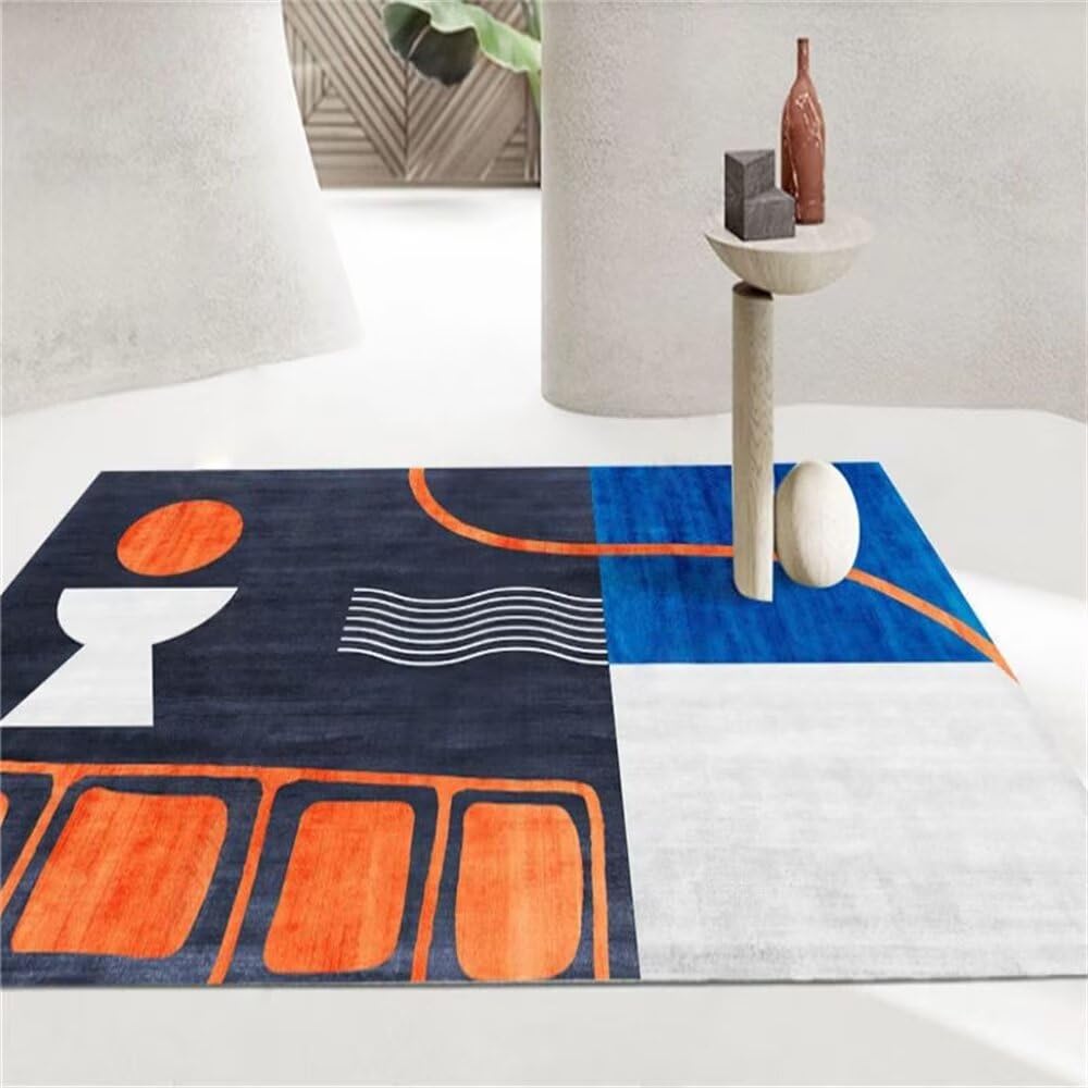 Tapis de couloir long bleu et gris orange 70x140 cm pour salon moderne