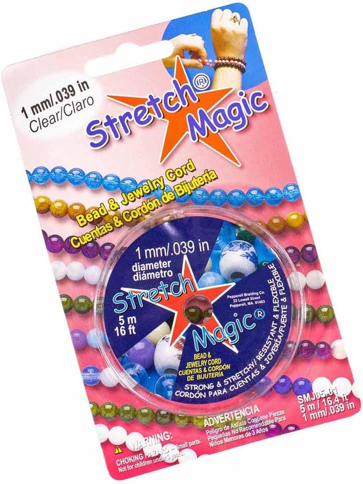 Craft County Pepperell Stretch Magic Bead Jewelry Elastic Cord String Line | Clear Pearl Black | 5M 25M 100M | 0.5mm 0.6mm 0.7mm 0.8mm 1mm Diameters, 1mm x 5 Meters (PRL-SMJ05-01-~CC_BB923)