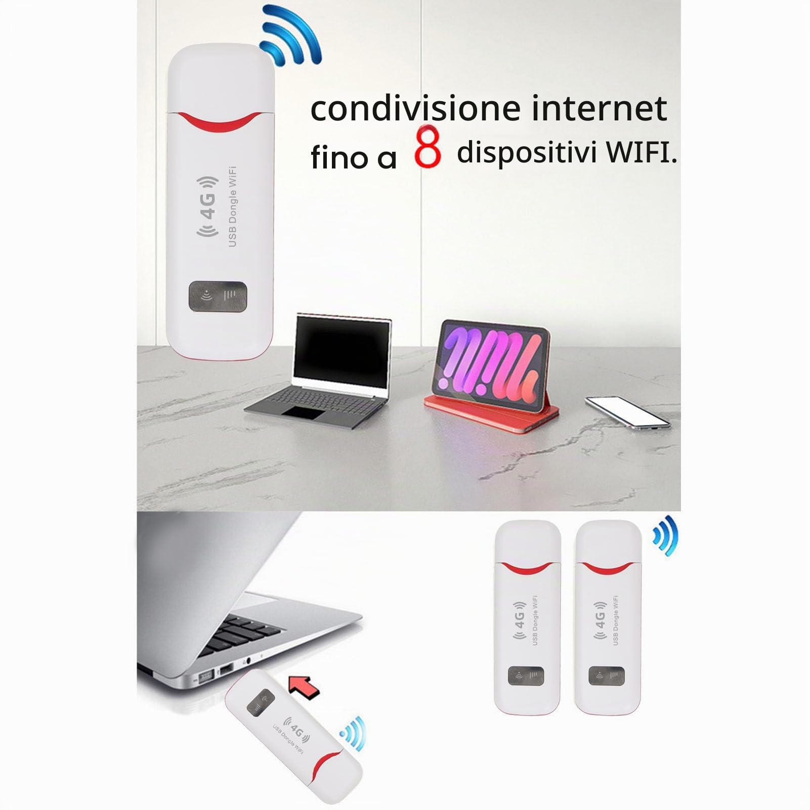 Dongle Modem USB 4G, Router 4G Portatile da Viaggio 150 Mbps con Slot per Scheda SIM per Europa Asia Oceania Africa, Crea Hotspot per lo Streaming Video Online, Supporta Fino a