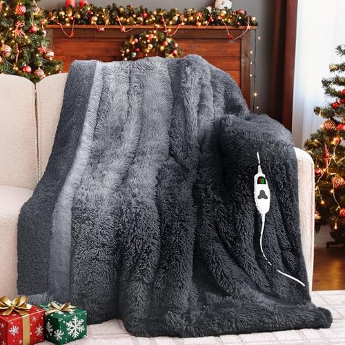 RUJIPO Heated Electric Blanket Throw–Faux Fur with Soft Thick Sherpa,Warm