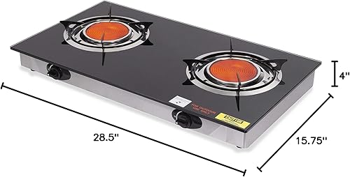 Miniatura 8 de Barton Estufa de cocina de gas propano de 40,000 BTU de lujo con 2 quemadores, estufa de cocina de cerámica infrarroja de encendido automático,