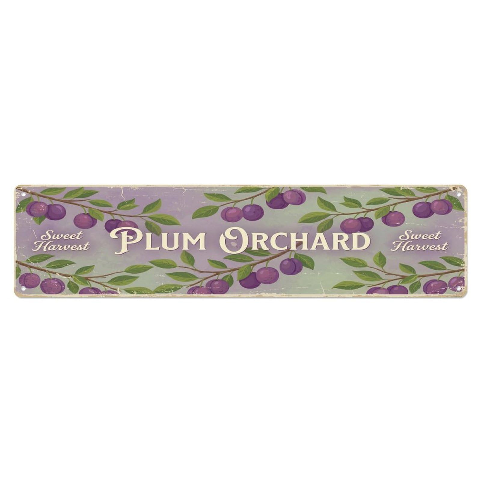 Olhnbad 4X16inch(10X40cm) Vintage Cottagecore Garden Plum Orchard Banner Metal Tin Sign