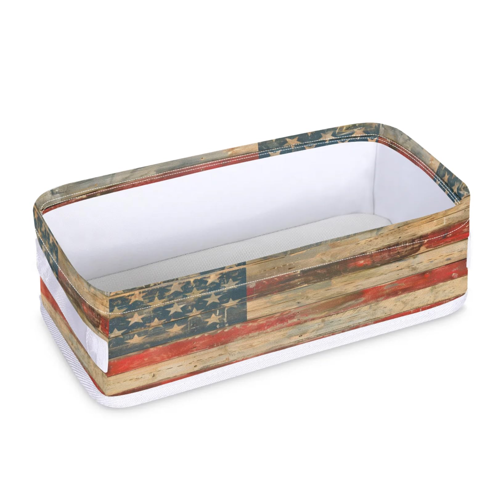 Tablerazzi Toilet Tank Topper Paper Basket with Handle, American Flag Vintage Bathroom Storage Basket for Organizing, Small Fabric Storage Bins for Bathroom Decor