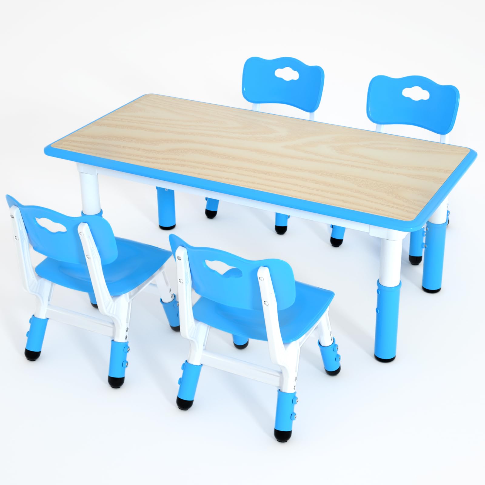 LulliSpace Kids Table and 4 Chairs Set?Height Adjustable Children Table & Chair?Toddlers Study Multi-Activity Table with 47.2