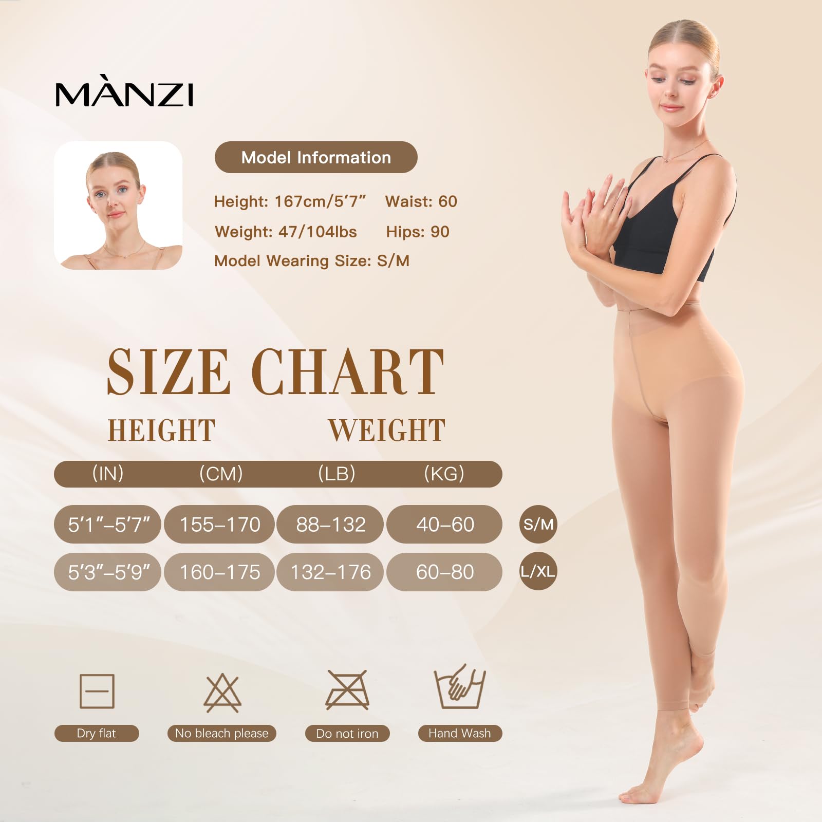 MANZI Collants de danse sans pieds pour femme - Noir - Une paire