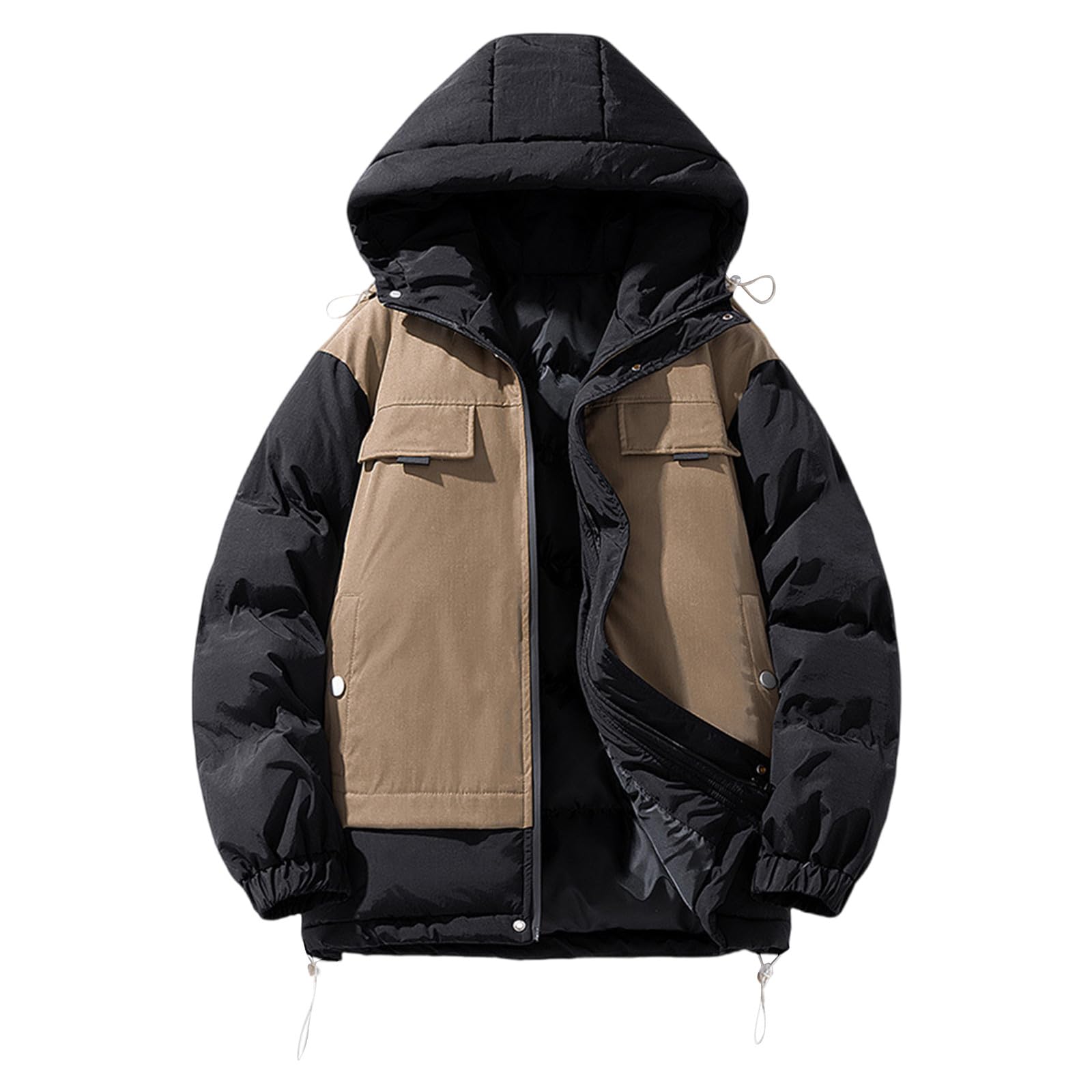 Mens Coats Winter Windproof Long Sleeve Hooded Jackets Casual Zip Up Down Quilted Hoodie Winter Warm Thick Outerwear