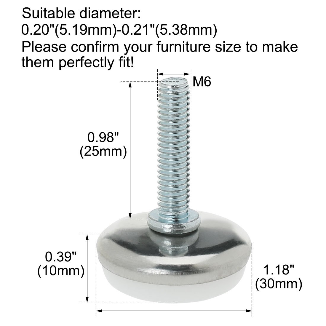 Sourcingmap M6 x 25 x 30mm Screw on Furniture Glide Leveling Feet Adjustable Leveler Pad for Chair Industrial Machine Desk Leg 16pcs - Image 2