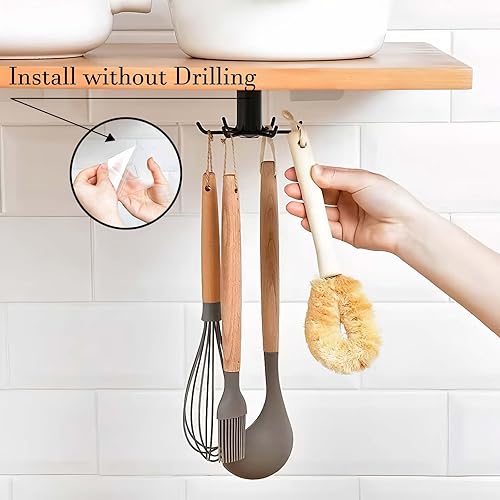 Miniatura 3 de 2 ganchos para debajo del gabinete para utensilios de cocina, ganchos giratorios de 360, estante adhesivo de almacenamiento de cocina que ahorra