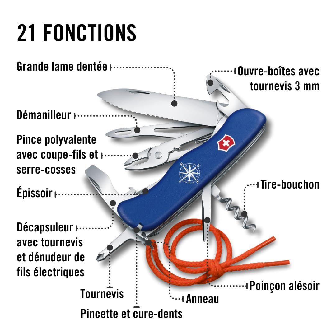 Victorinox modèle Skipper Couteau de poche 18 fonctions avec cordon de serrage, lame verrouillable, coupe-fil, Motif Camouflage de la marine