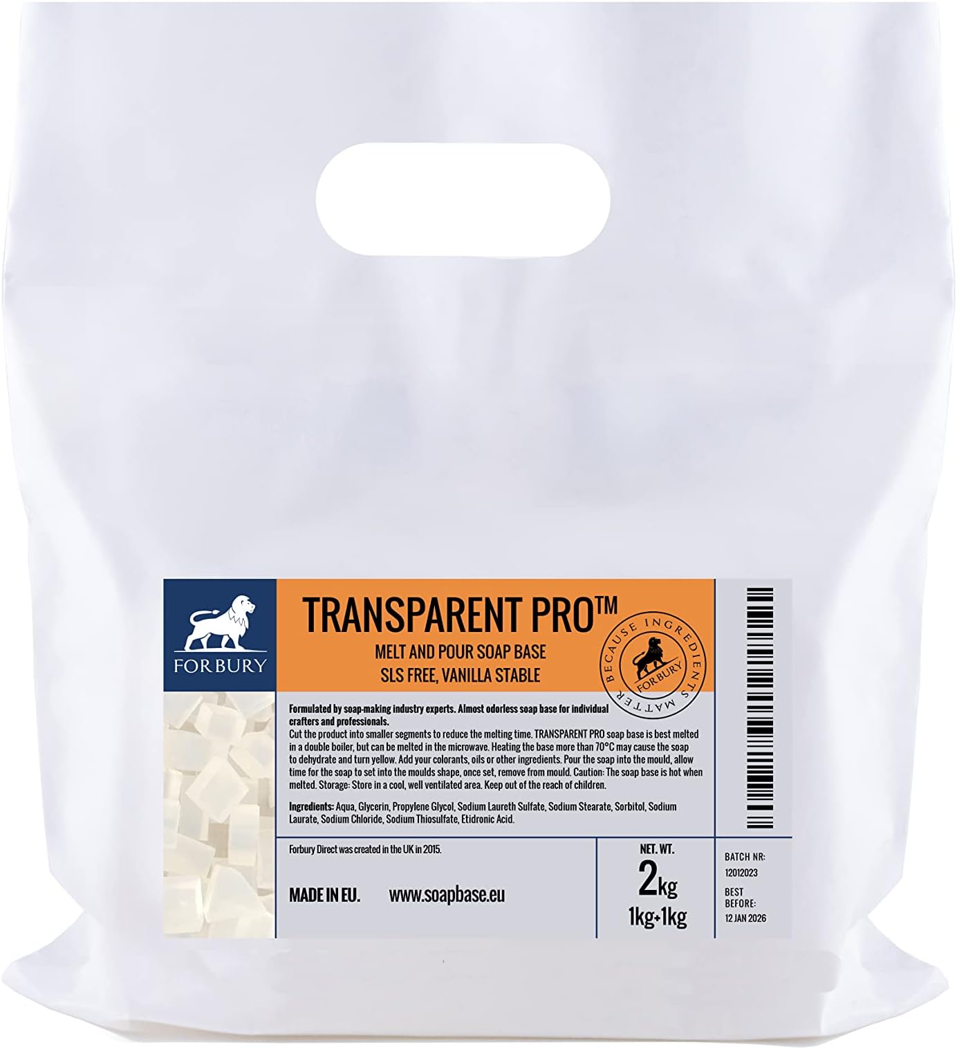 2 x 2,2lb (4,4 lb) Clear Transparent Melt and Pour Soap Base, SLS free, Vanilla Stable, Double Pack