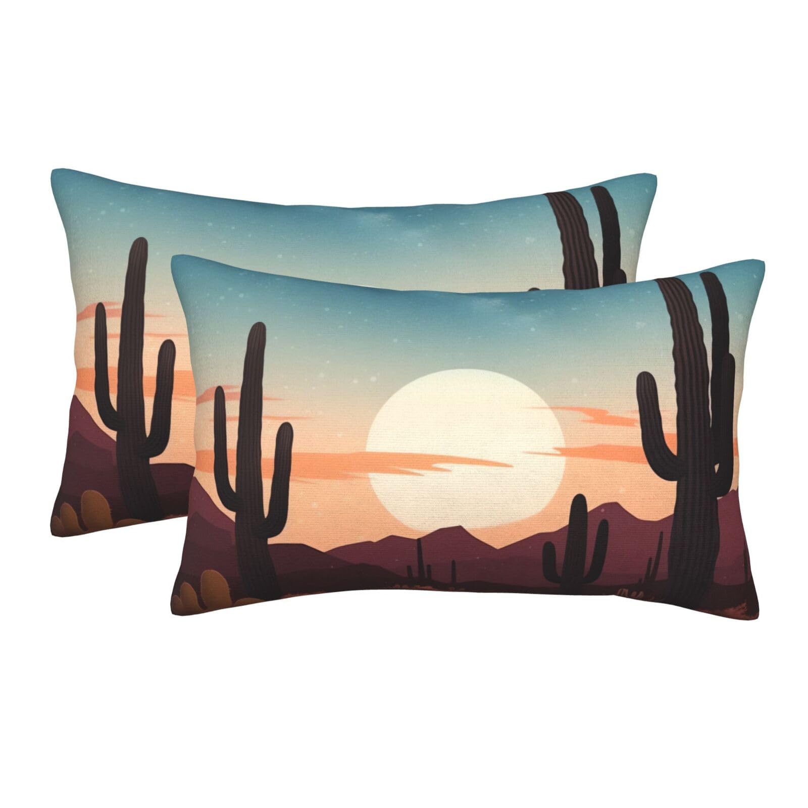 2 Pack Pillow Cases with Hidden Zipper, Soft Breathable Pillow Covers for Hair and Skin, Desert with Cactus Pillowcases 20"x30" Bed Pillow Protectors Cover for Sleeping Gifts